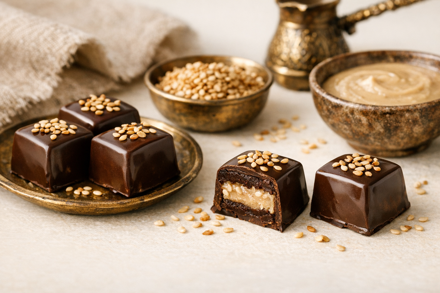 Wegańskie pralinki z tahini i sezamem